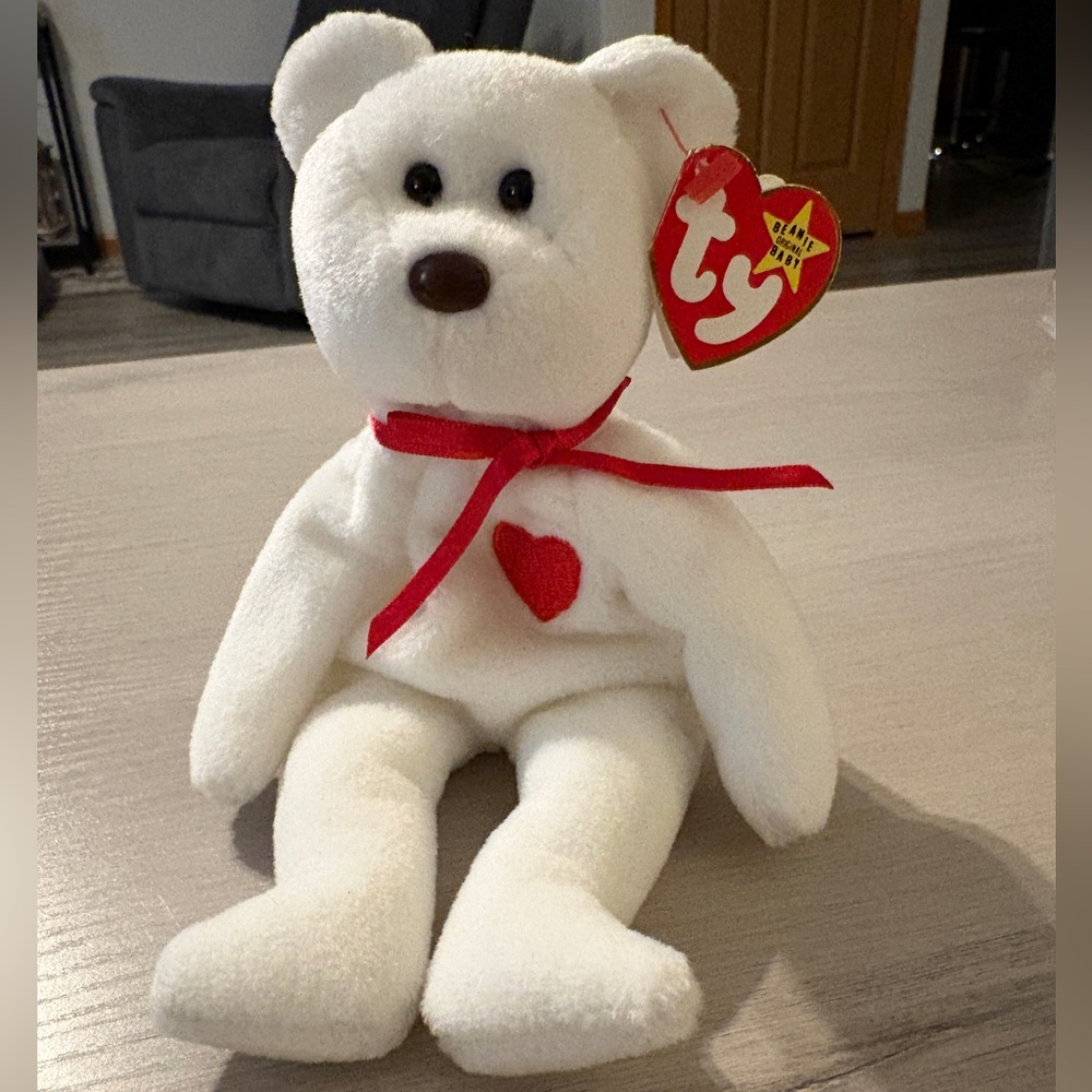 Ty 1993 - White Beanie Baby Bear- Valentino